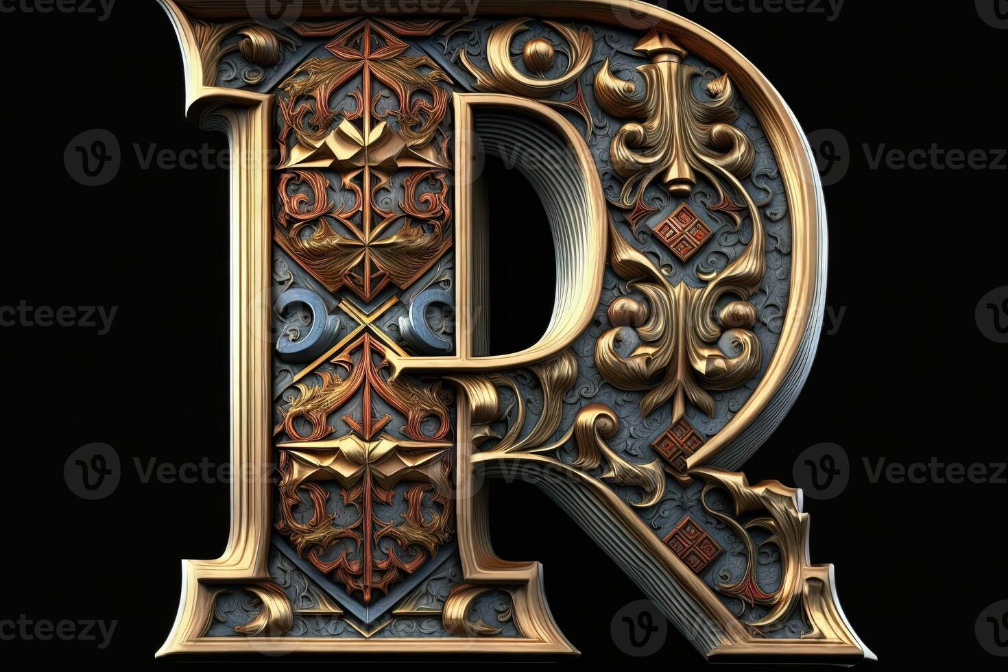 r 3d médiéval lettre médiéval style alphabet collection lettre illustration génératif ai photo