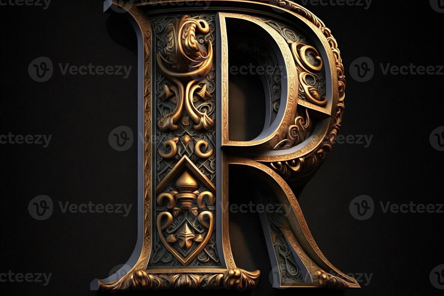r 3d médiéval lettre médiéval style alphabet collection lettre illustration génératif ai photo