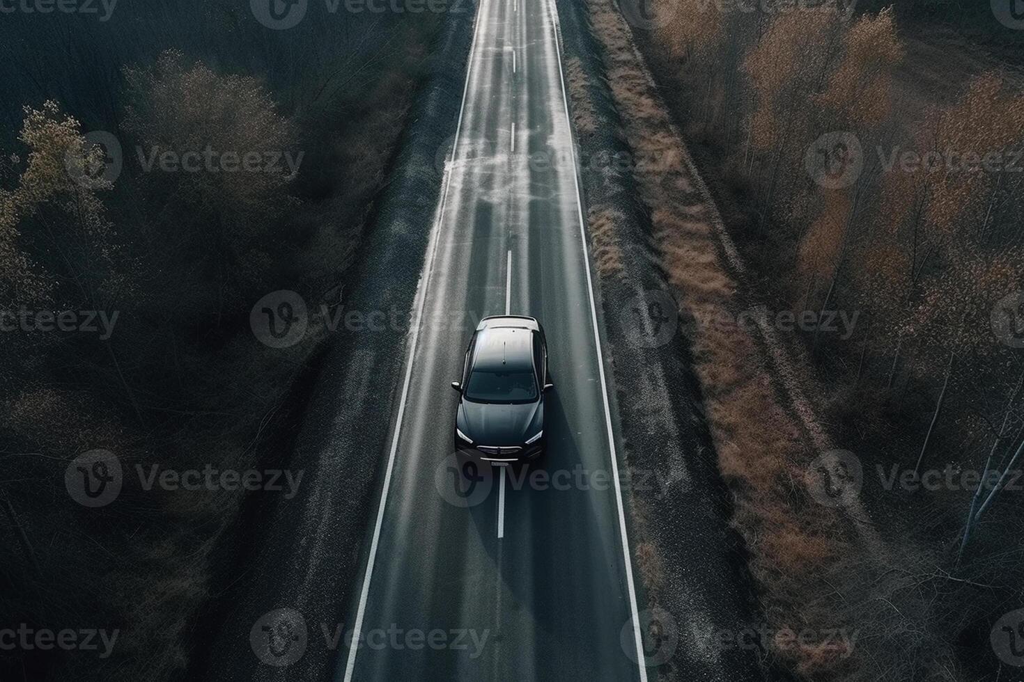 ai génératif aérien vue de une voiture sur le route photo