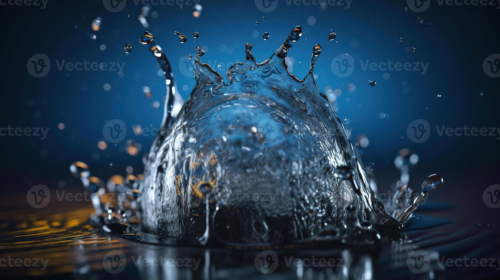 l'eau laissez tomber éclaboussure dans une verre bleu coloré et caméra lentille, ai génératif photo