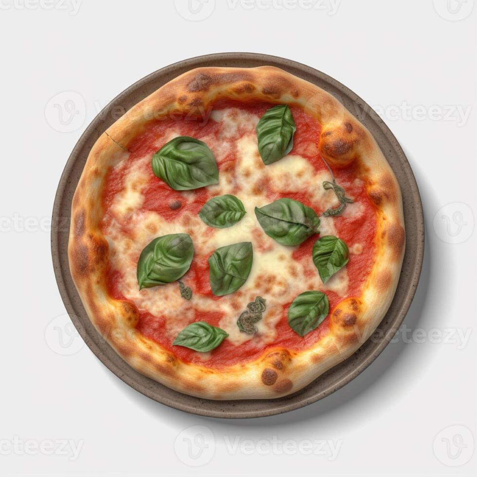 Pizza margherita de tomates, mozzarella fromage, Frais basilic, sel et olive huile. ai généré. photo