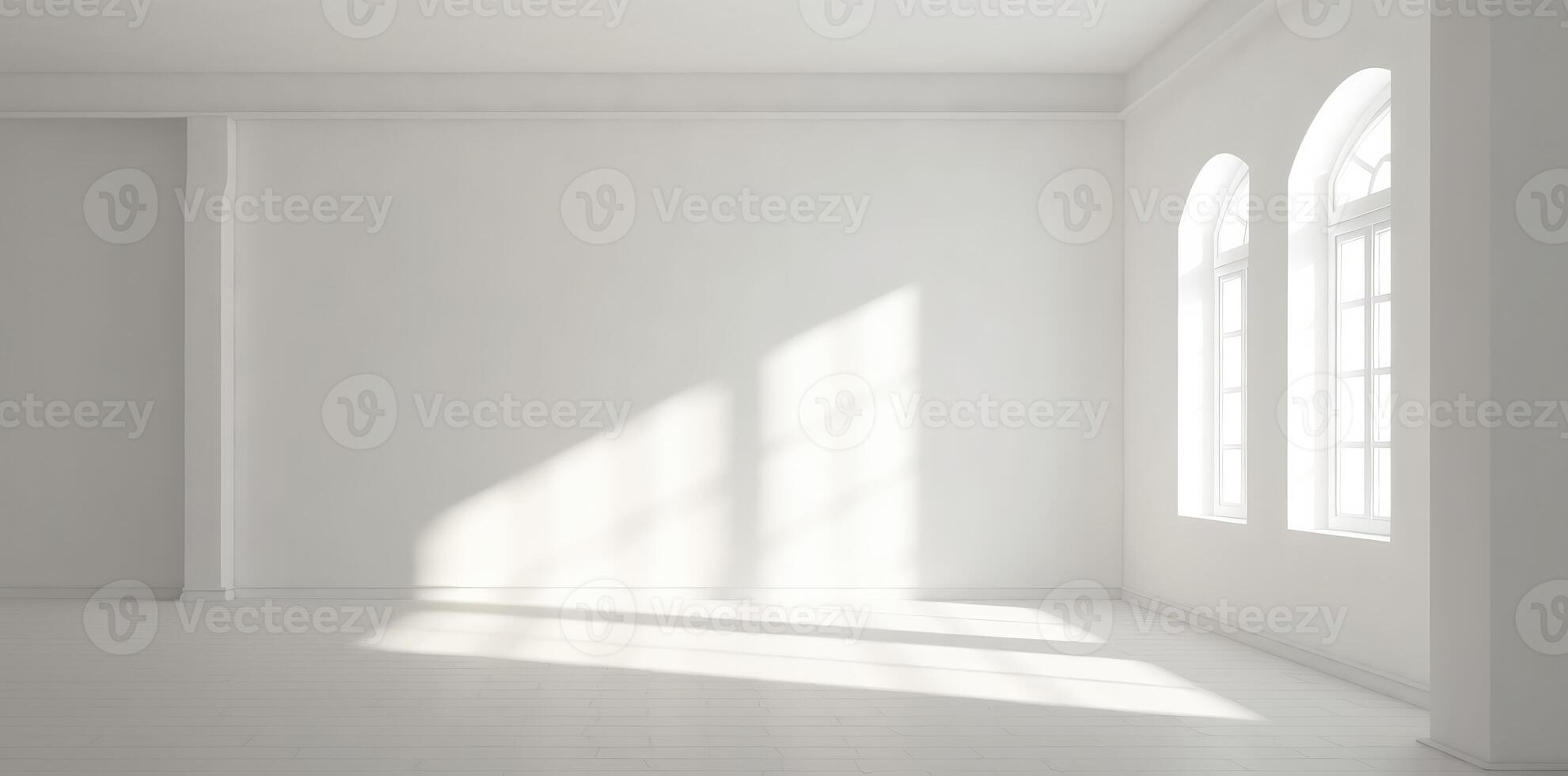 ombres de une blanc fenêtre dans un vide chambre. minimaliste Contexte. génératif ai photo