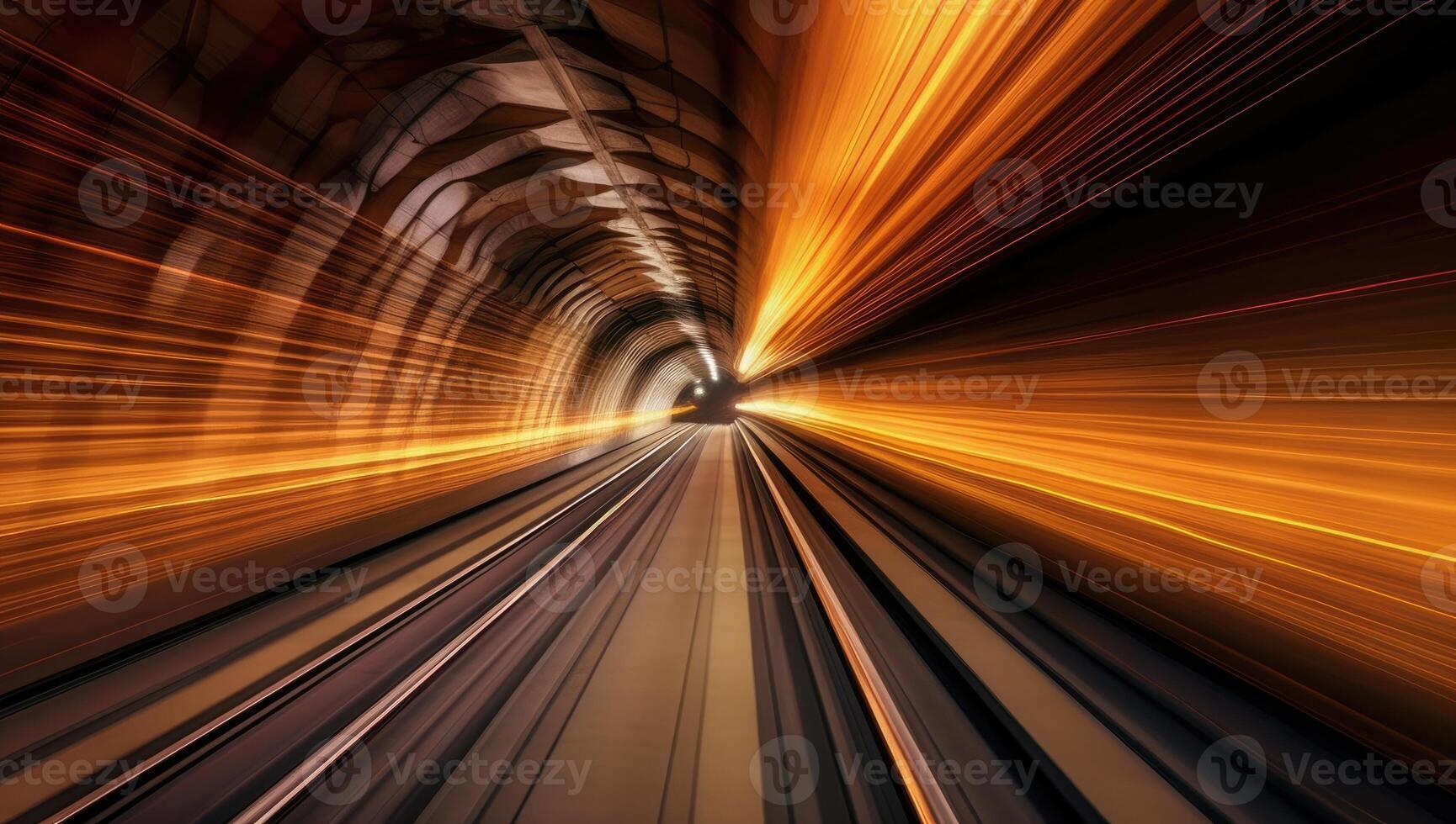 une train excès de vitesse par une tunnel avec mouvement. génératif ai photo