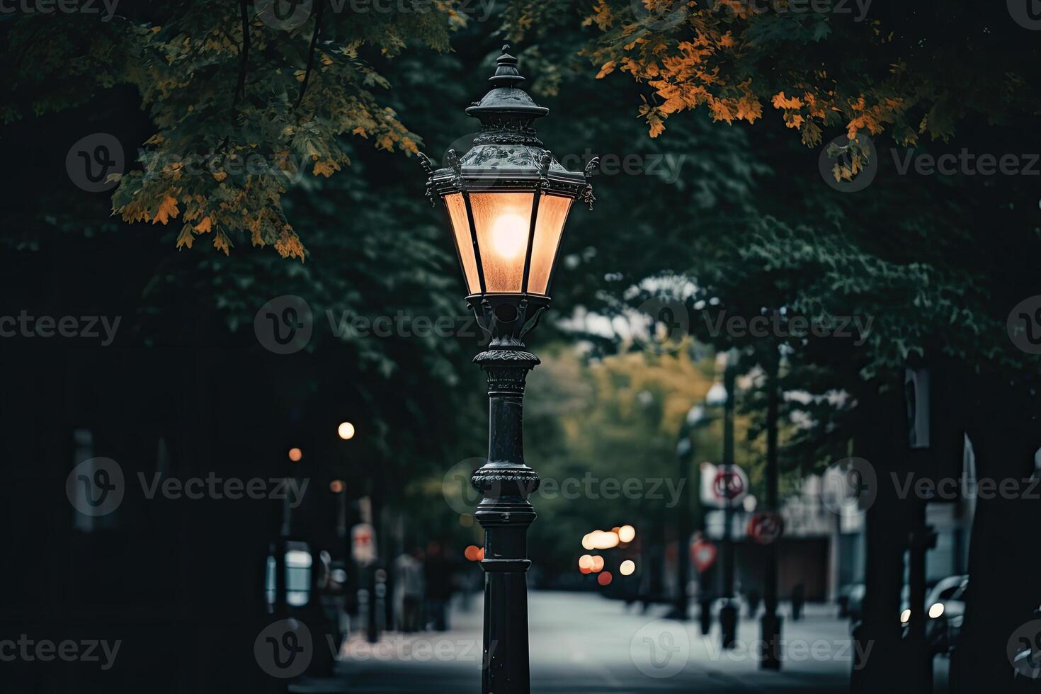 rue lampe dans le ville. ai généré photo