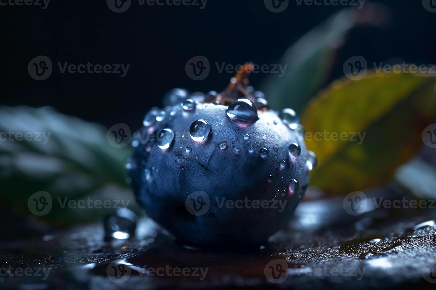 myrtilles avec l'eau gouttelettes, macro. génératif ai photo