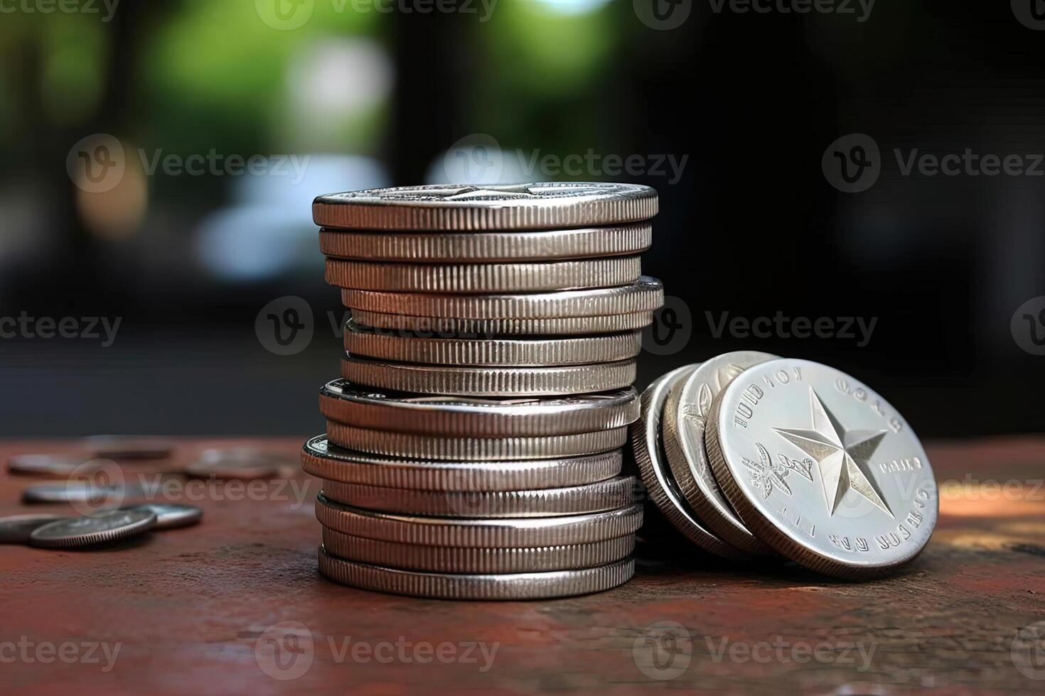 empiler de argent étoile pièces de monnaie sur arrière-plan, concept de affaires économie et financier croissance. génératif ai. photo