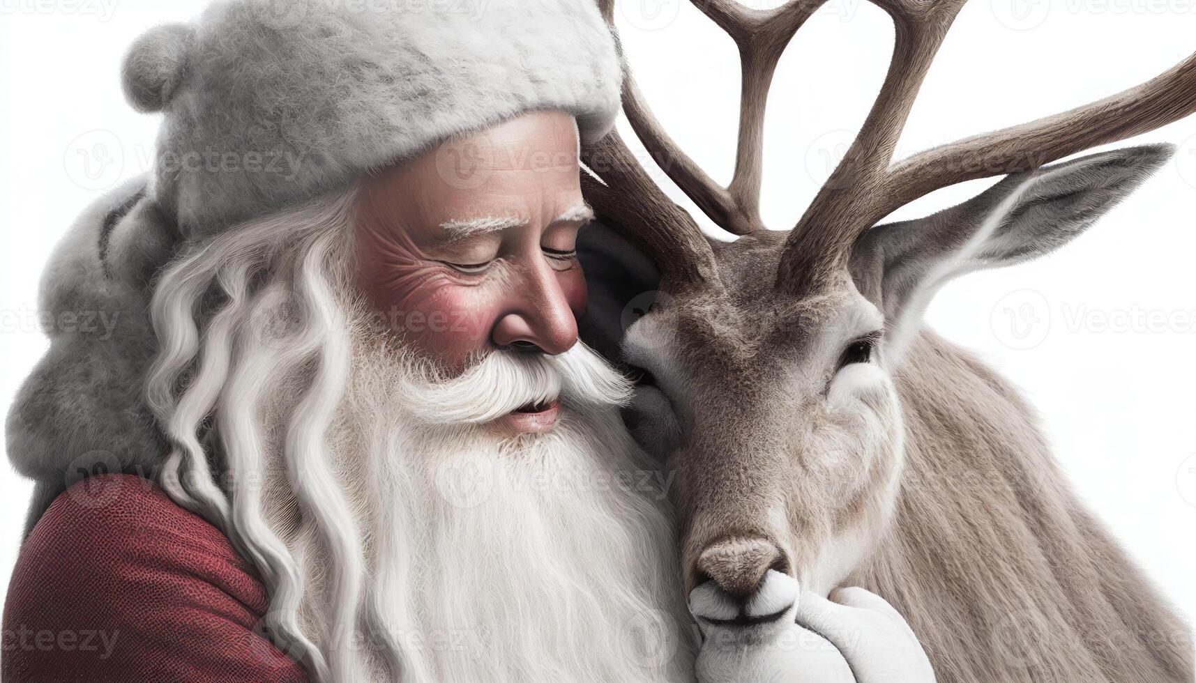 Père Noël et renne. génératif ai photo