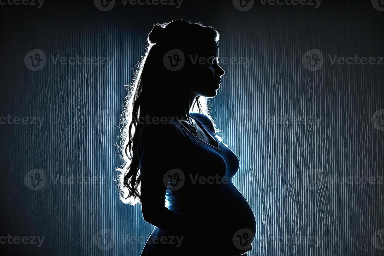 silhouette de une Enceinte femme sur une foncé Contexte. génératif ai photo