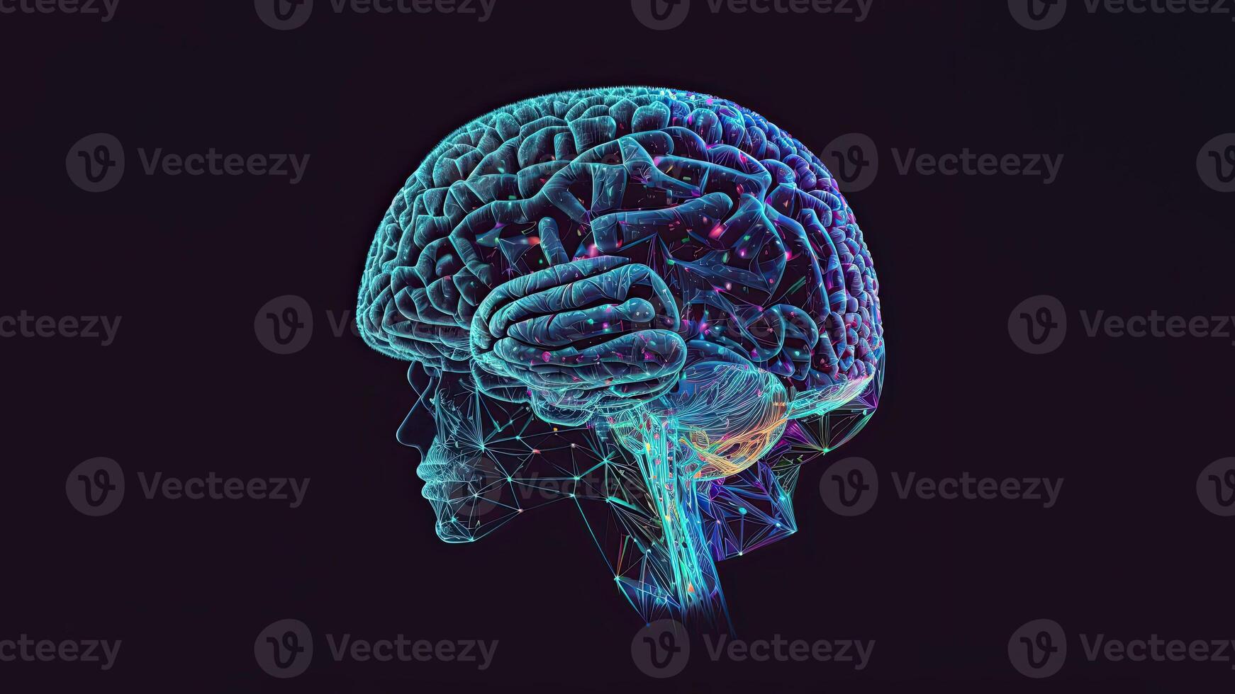 quantum l'informatique humanoïde cerveau avec neural la toile réseau, cerveau machine apprentissage concept, génératif ai technologie. photo