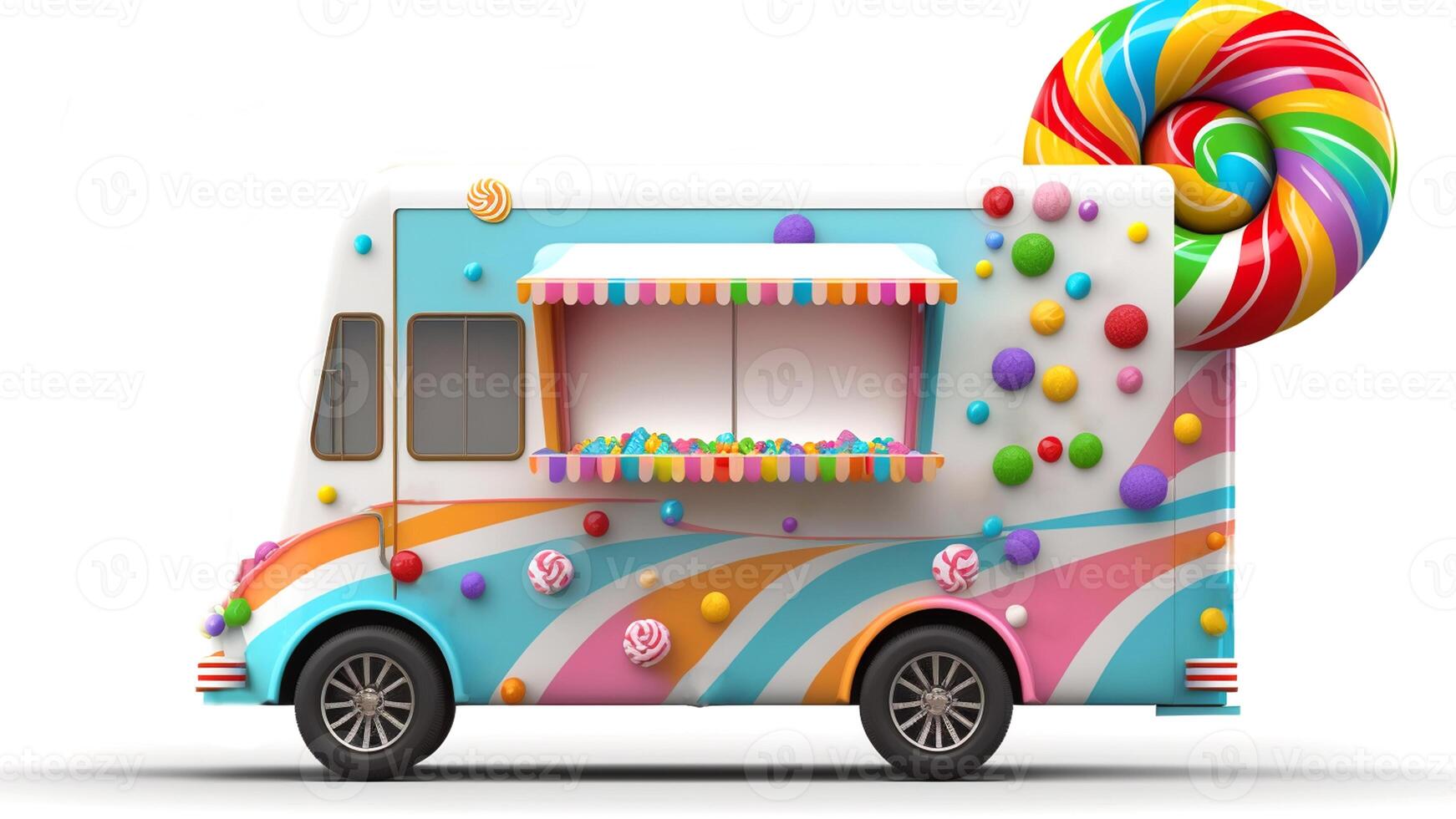 bonbons un camion boutique, coloré, 3d, génératif ai. photo