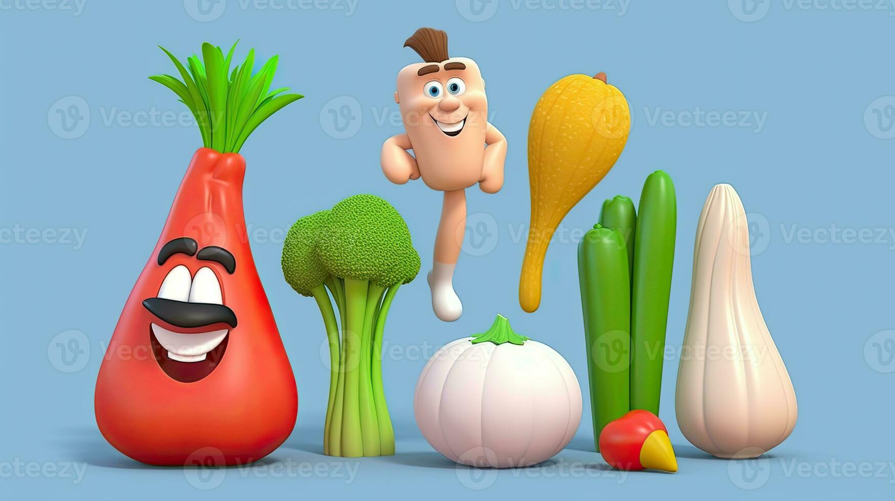 assorti des légumes dessin animé personnages dans Pixar style pour en bonne santé aliments. numérique illustration. photo