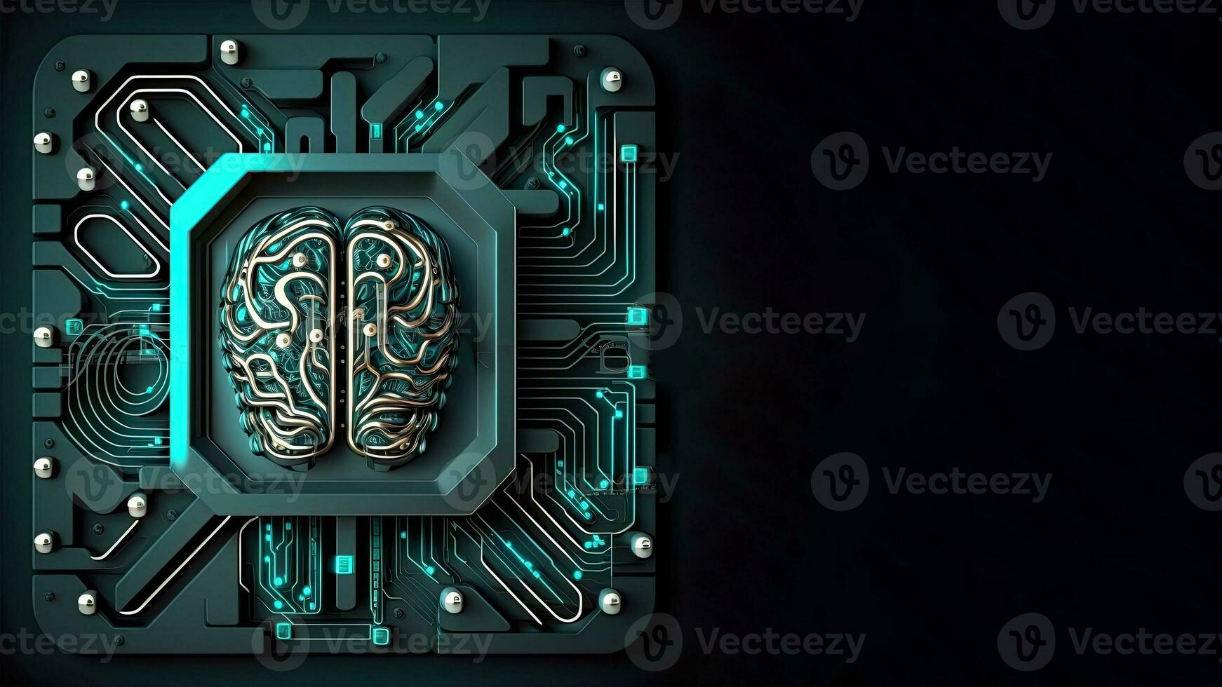 quantum l'informatique avec Humain cerveau circuits. génératif ai La technologie et espace pour votre message. photo