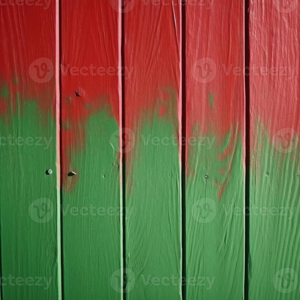 Haut vue de rouge et vert moitié peint planche ou bois texture Contexte. génératif ai. photo