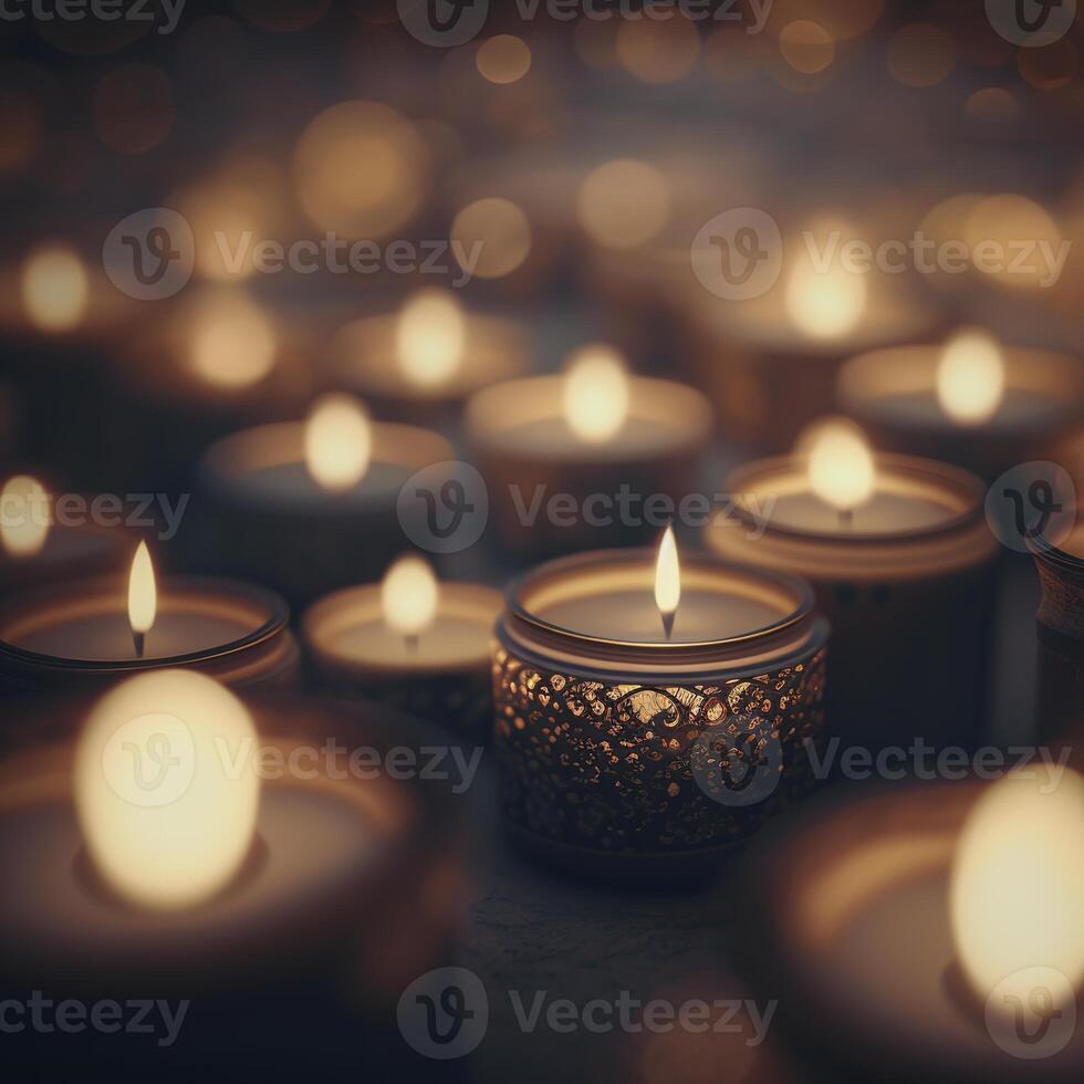 monde religieux journée concept une grand nombre de bougies vacillant dans une petit profondeur de champ ,ai généré. photo