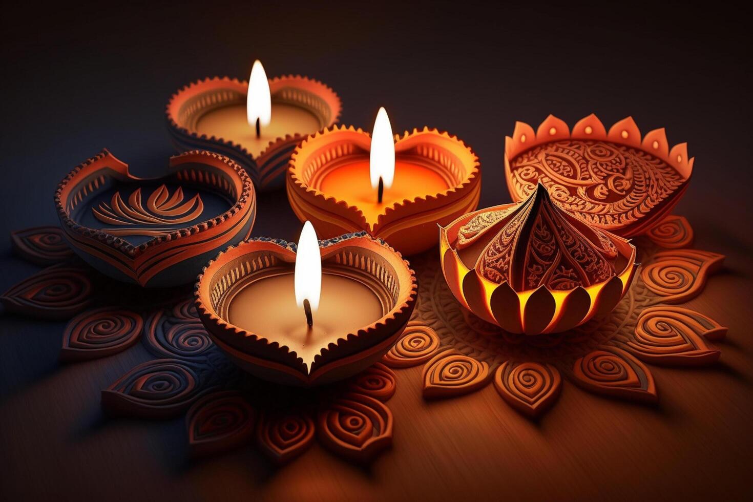 content diwali ou deepavali traditionnel Indien Festival avec argile diya pétrole lampe. Indien hindou Festival de lumière symbole avec bougie et lumière. argile diya lampe allumé pendant diwali fête par ai généré photo