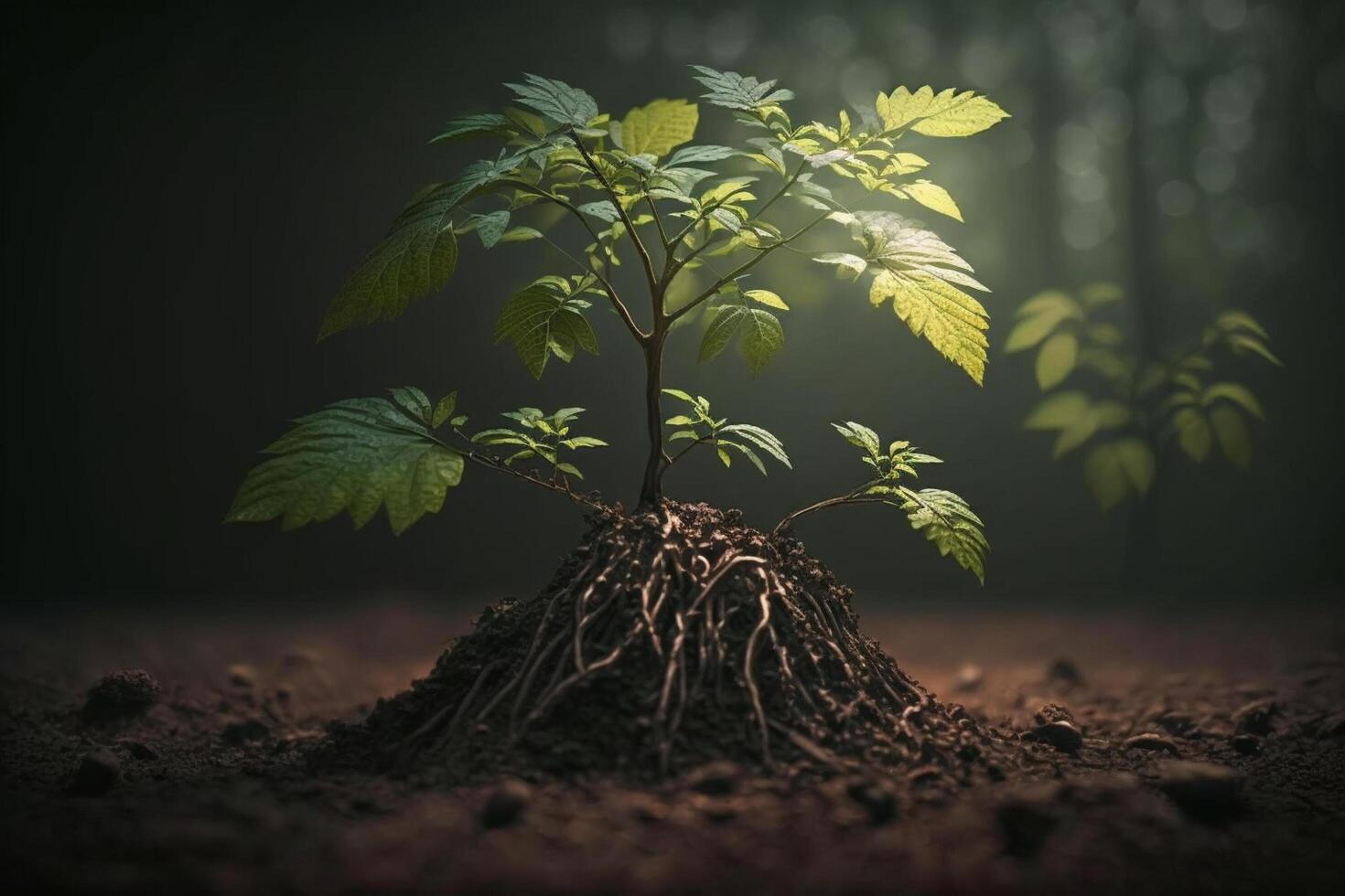 plante croissance dans ferme sol ou forêt avec lumière du soleil à jour. Jeune plante est croissance. monde Terre journée. monde environnement journée. Terre conservation, écologie ou global chauffage par ai généré photo