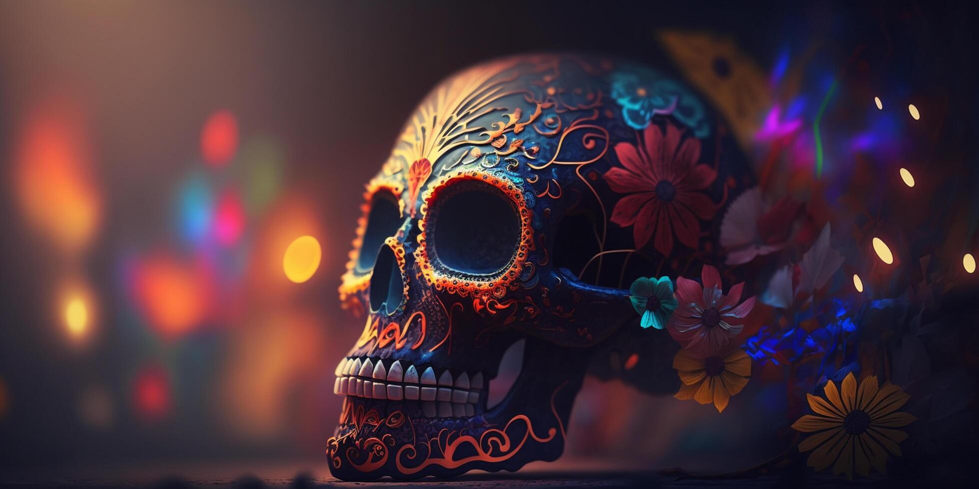 coloré décoré crâne célébrer mexicain journée de le mort Festival ai généré photo