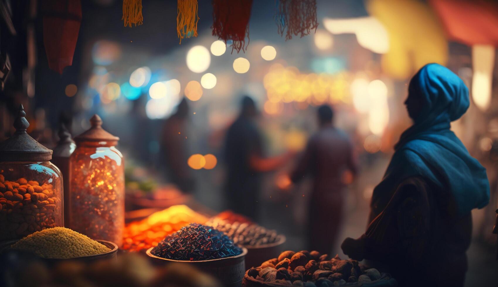 explorant le vibrant le chaos de un Indien bazar une émeute de couleurs et épices ai généré photo
