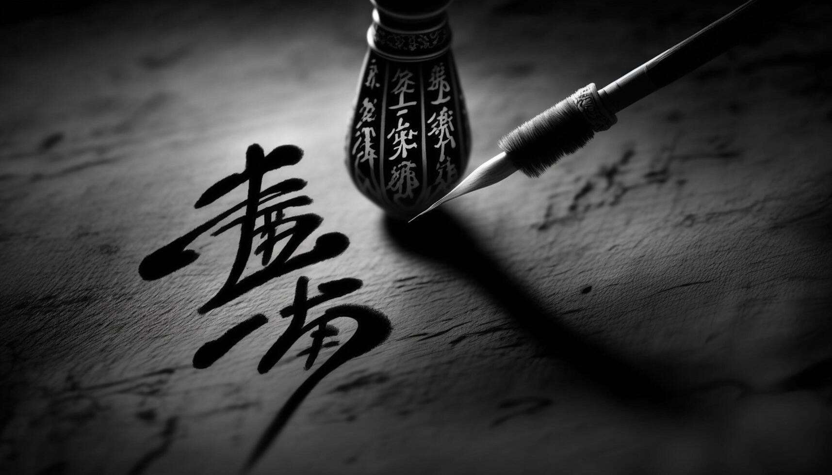 Maîtriser le art chinois calligraphie brosse stylo sur afficher ai généré photo