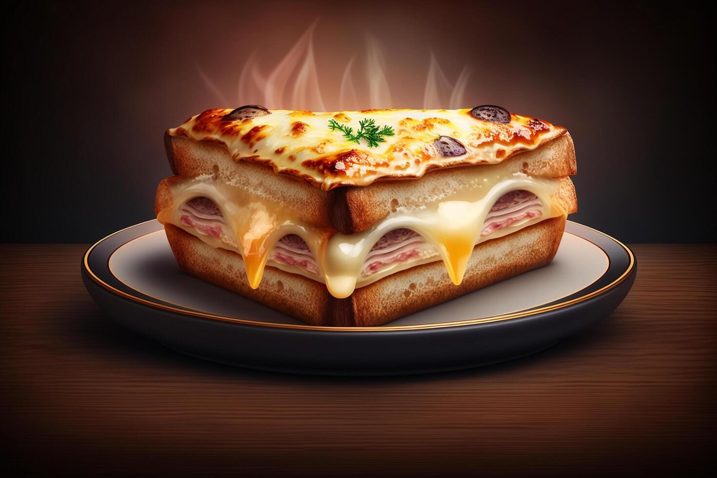 croquant la bonté se livrer dans le classique français croquer Monsieur sandwich ai généré photo