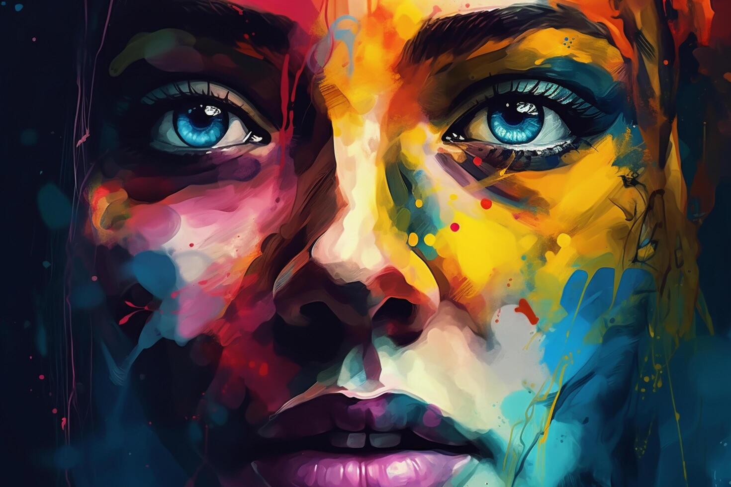 une coup d'oeil de chaleur abstrait portrait de une femme avec magnifique Caractéristiques dans audacieux et vif couleurs en utilisant palette couteau technique ai généré photo