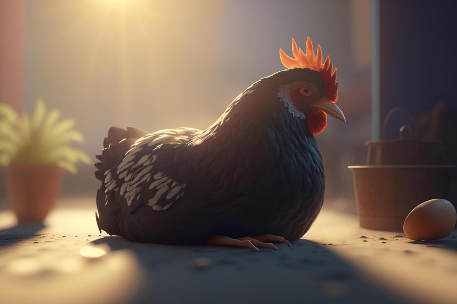 somnolent poulet prise une sieste dans une Cour ai généré photo