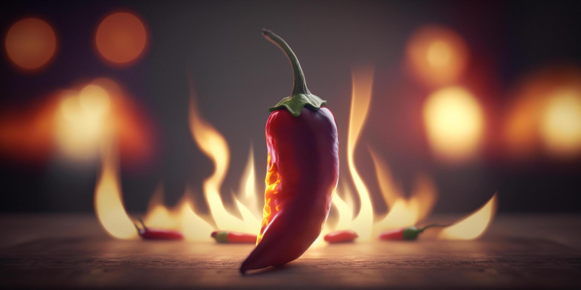 ardent rouge chaud le Chili poivre avec flammes et Feu illustration ai généré photo