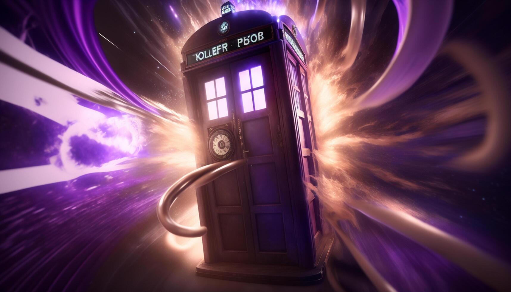 temps capsule mystique embrasé Anglais téléphone cabine avec symboles pour temps Voyage ai généré photo