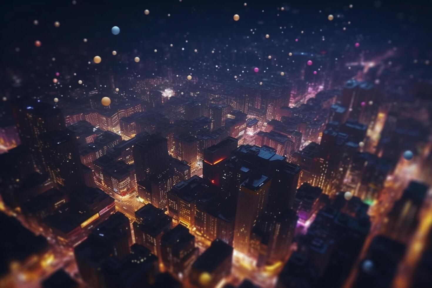 ville lumières de au dessus une des oiseaux œil vue de une illuminé métropole à nuit ai généré photo