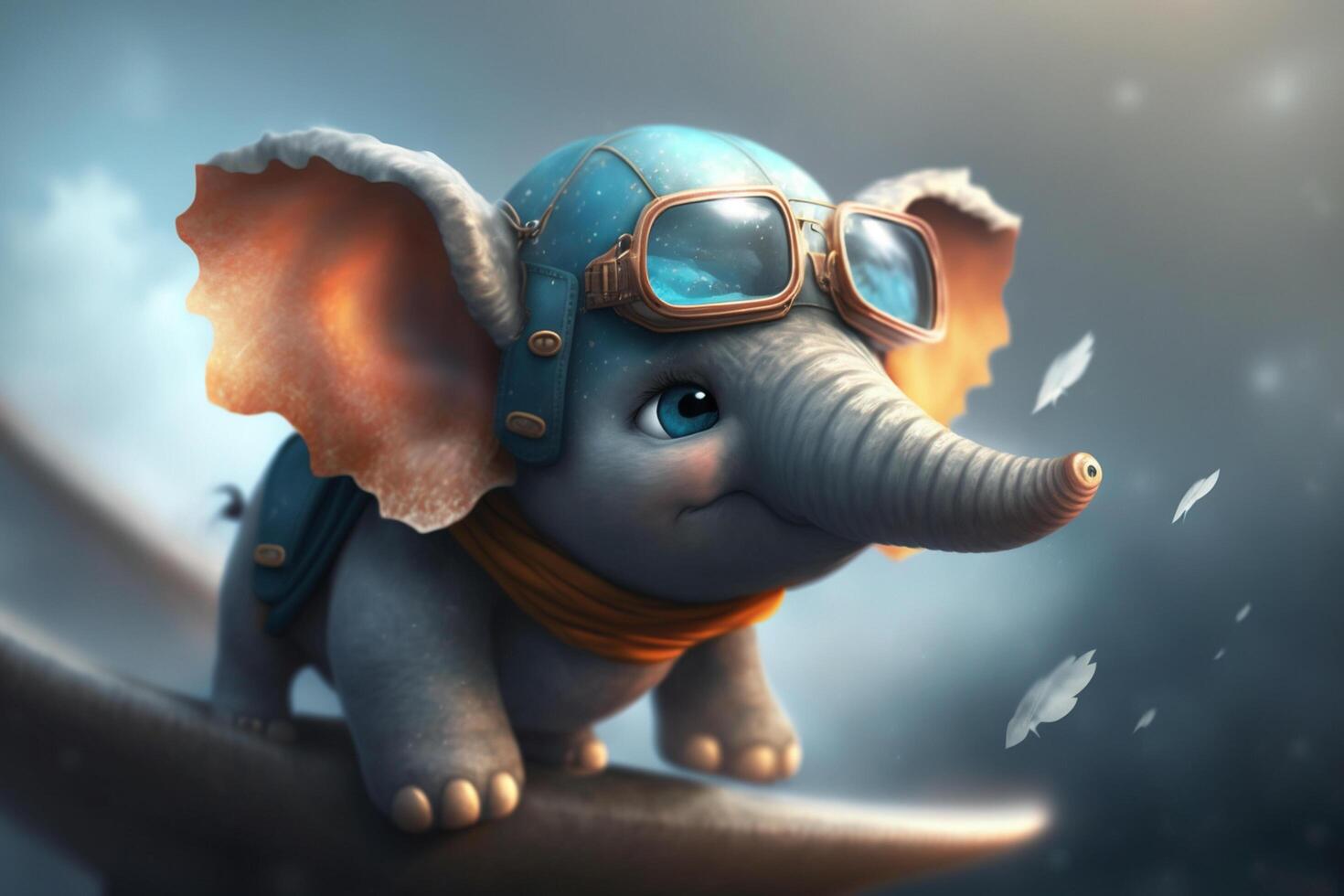 en volant haute avec le adorable peu l'éléphant pilote au dessus le des nuages ai généré photo