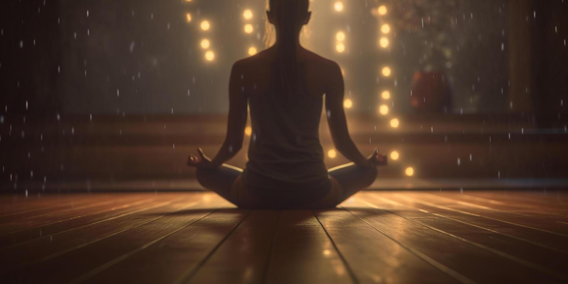 découverte paix dans femme méditer dans jambes croisées yoga pose ai généré photo