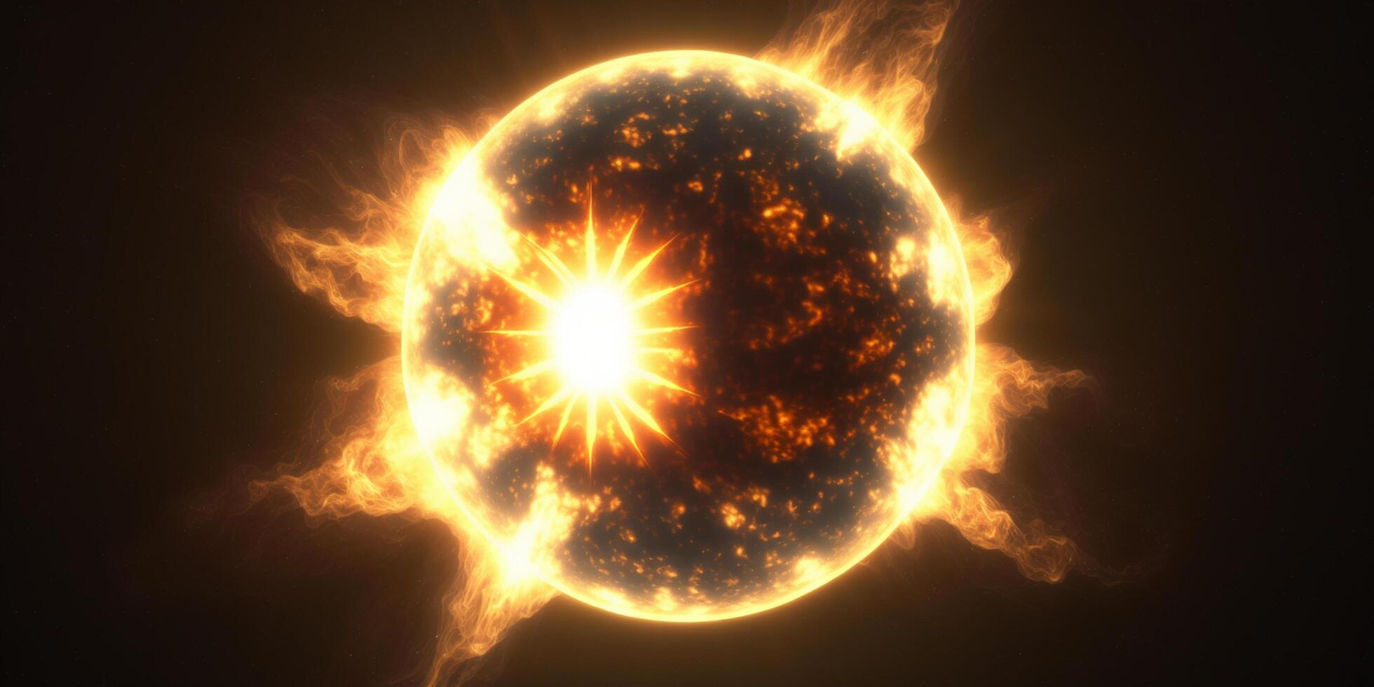 proche en haut Soleil avec éclatement solaire fusées éclairantes ai généré illustration photo