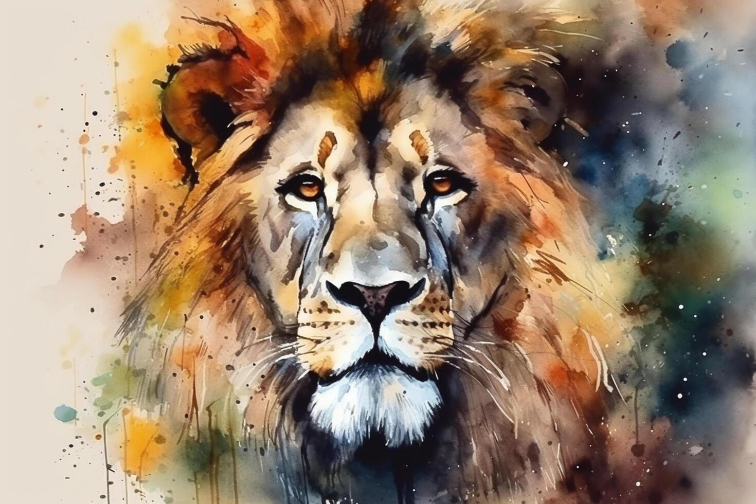 vibrant aquarelle portrait de une majestueux Lion ai généré photo