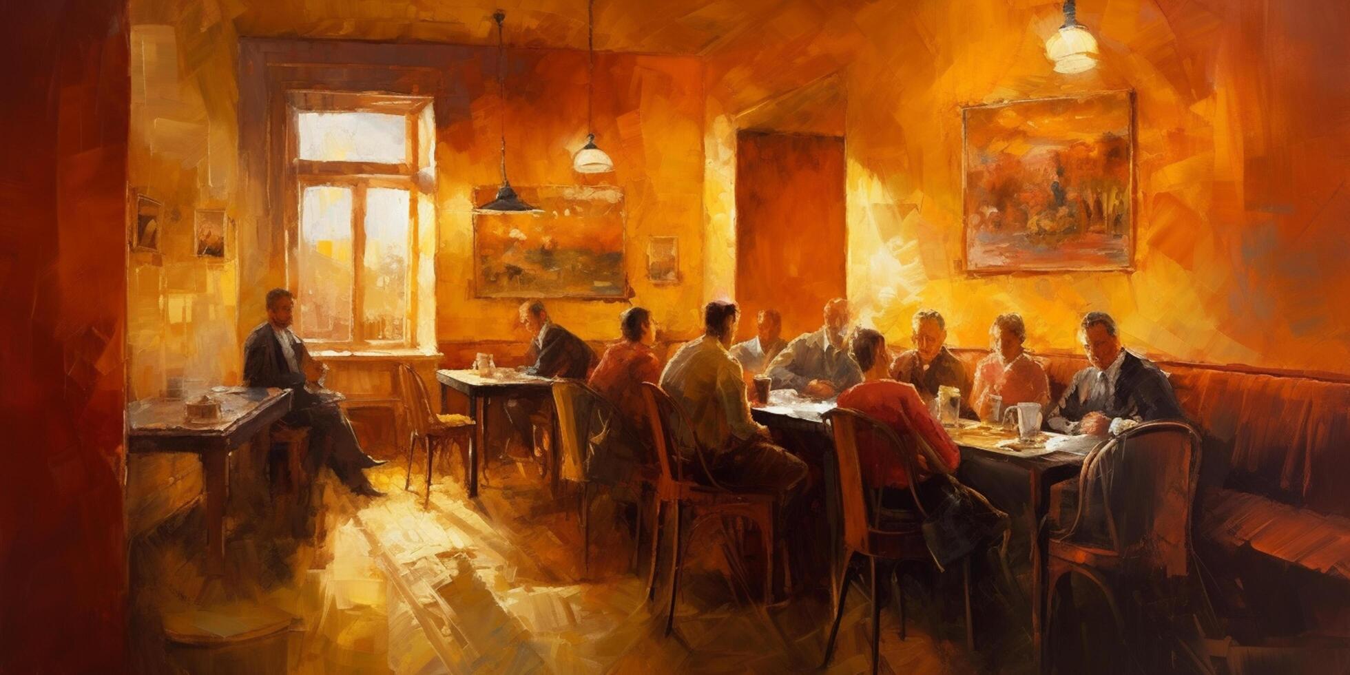 une chaud soir à le café un abstrait La peinture dans Orange teintes ai généré photo