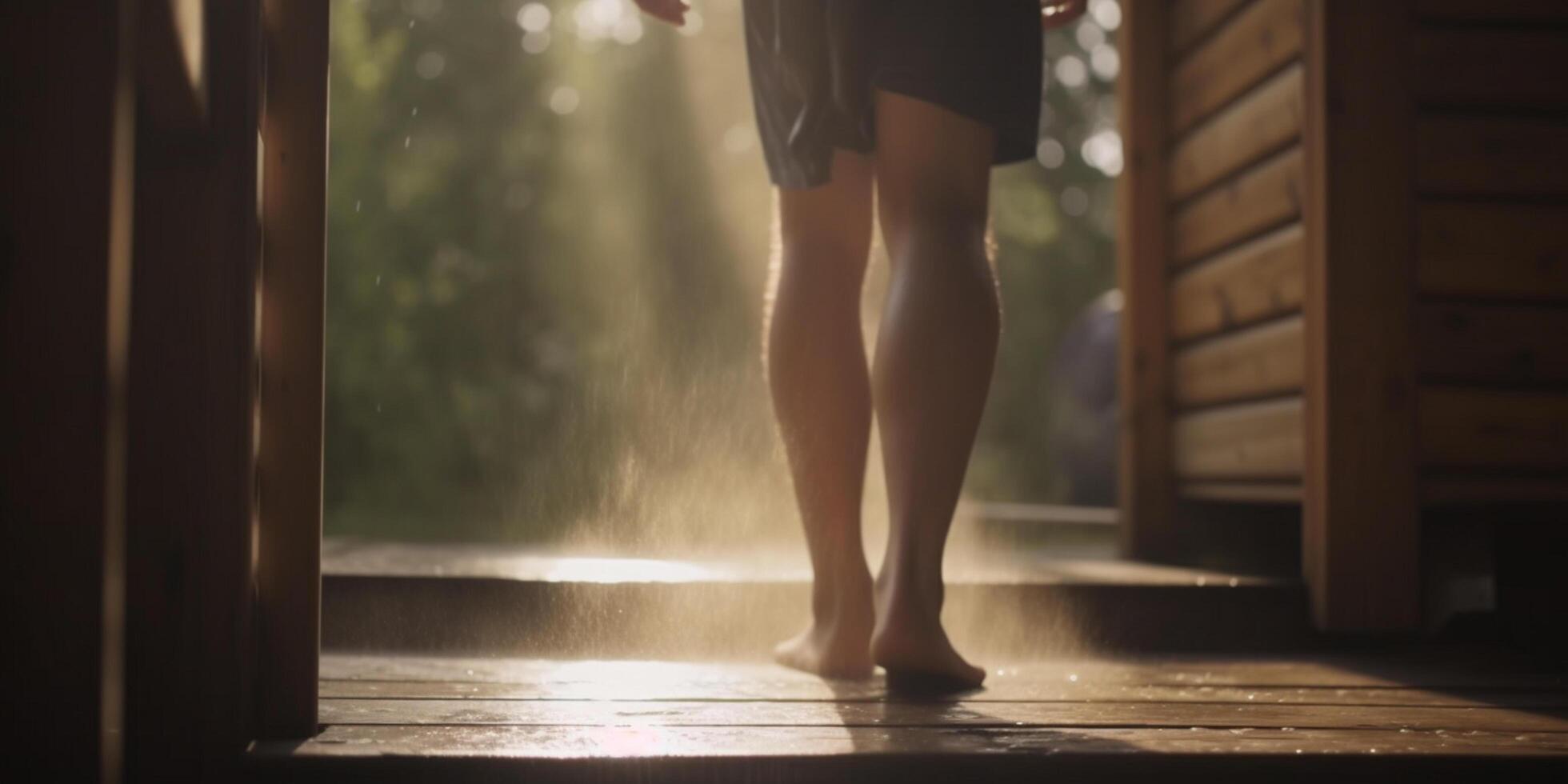 rafraîchissant sauna échapper à ensoleillé en plein air ai généré photo