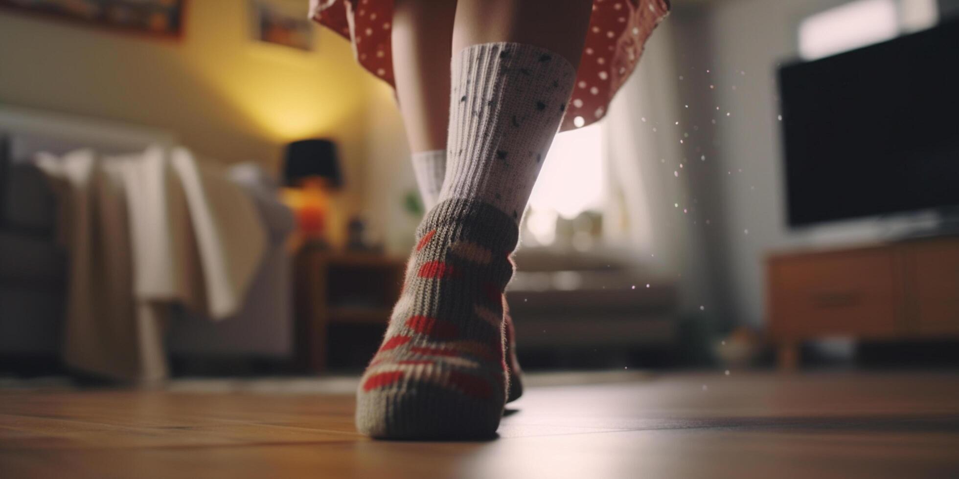 jeu de jambes sur le piste de dance fermer de une femme chaussettes dans mouvement ai généré photo