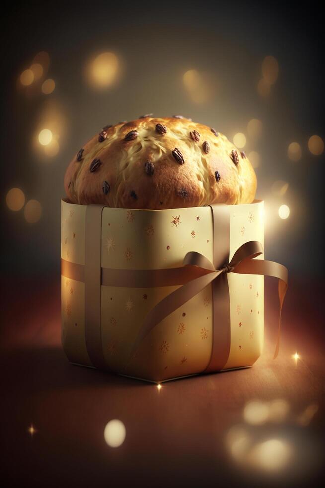 traditionnel italien panettone gâteau avec confit des fruits ai généré photo