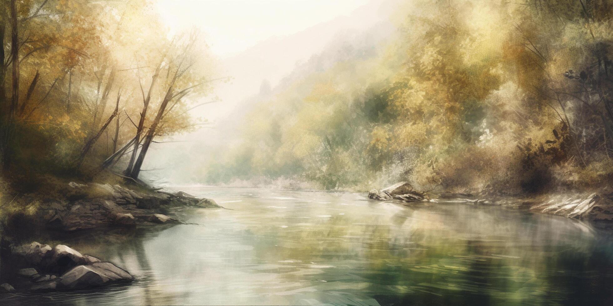 une serein aquarelle paysage dans délicat pastel couleurs ai généré photo