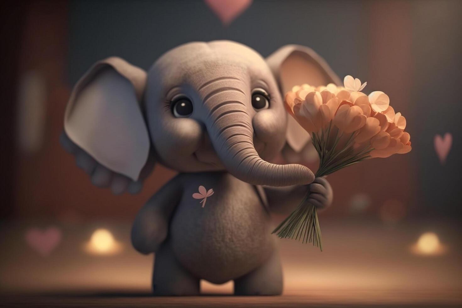 adorable peu l'éléphant avec fleurs pour la Saint-Valentin journée ai généré photo