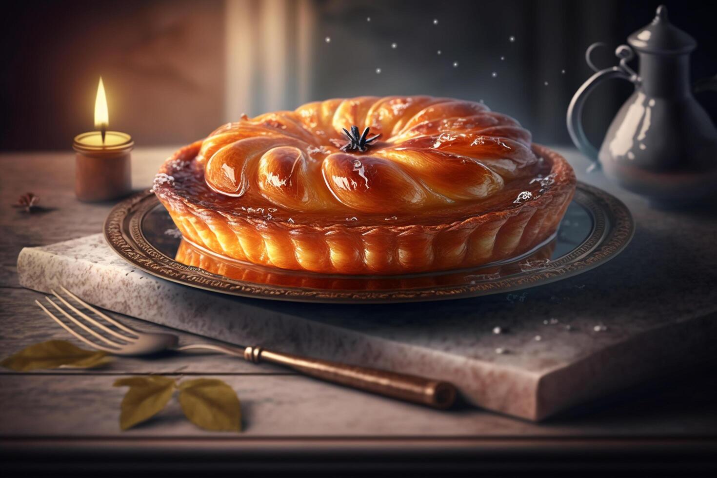 à l'envers Pomme Tarte avec de beurre Pâtisserie ai généré photo