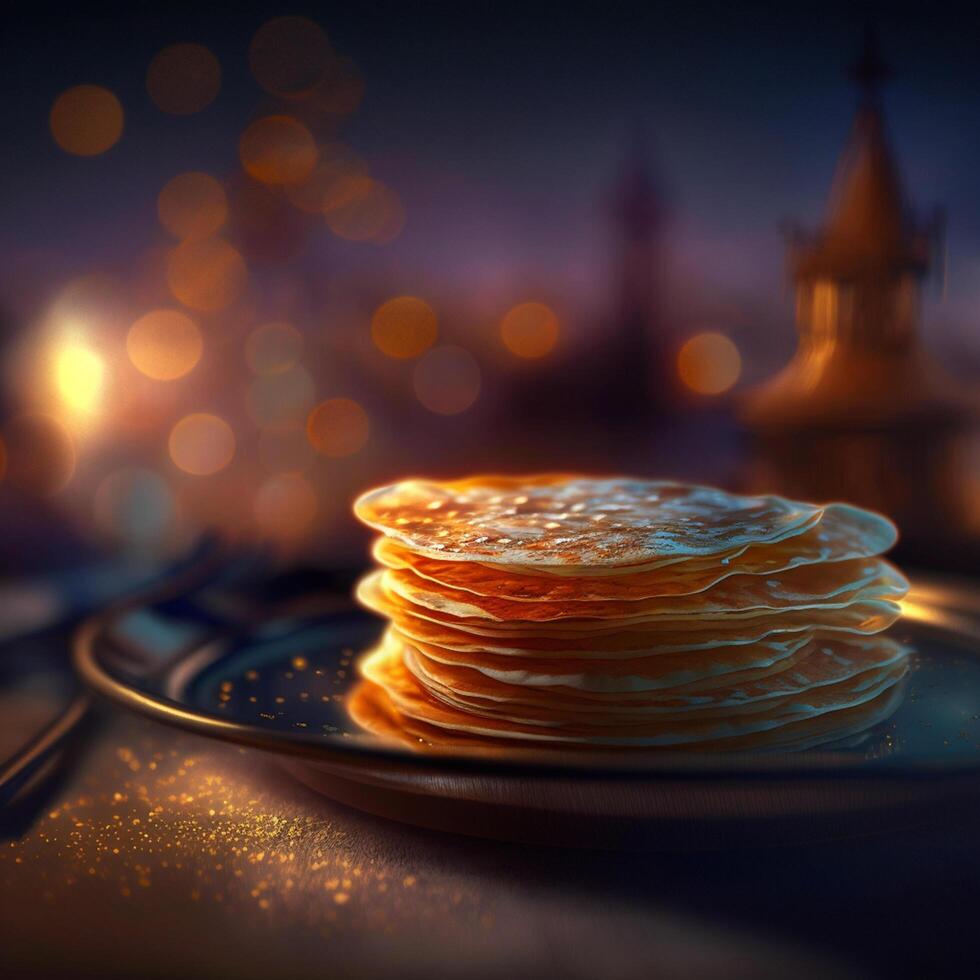 saveur le traditionnel goût de Russie avec délicieux blinis ai généré photo