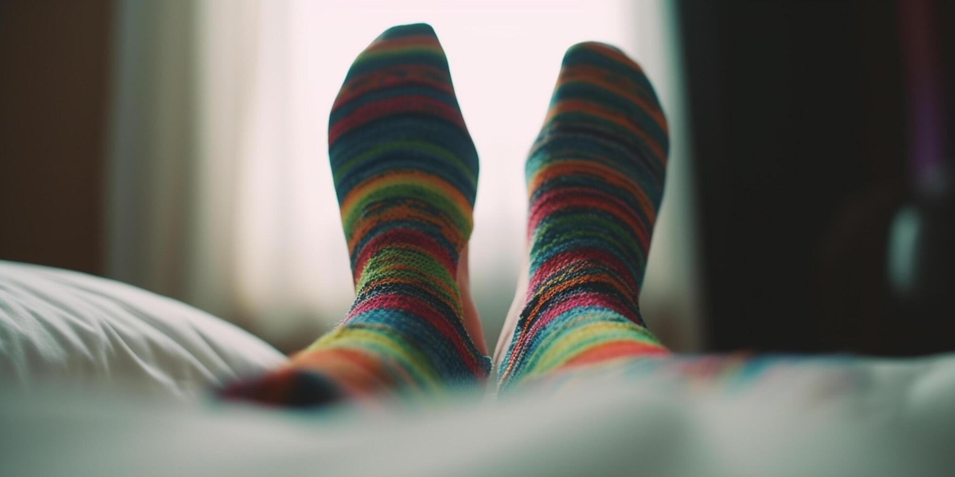 intime fermer de une femme chaussettes dans une lit ai généré photo