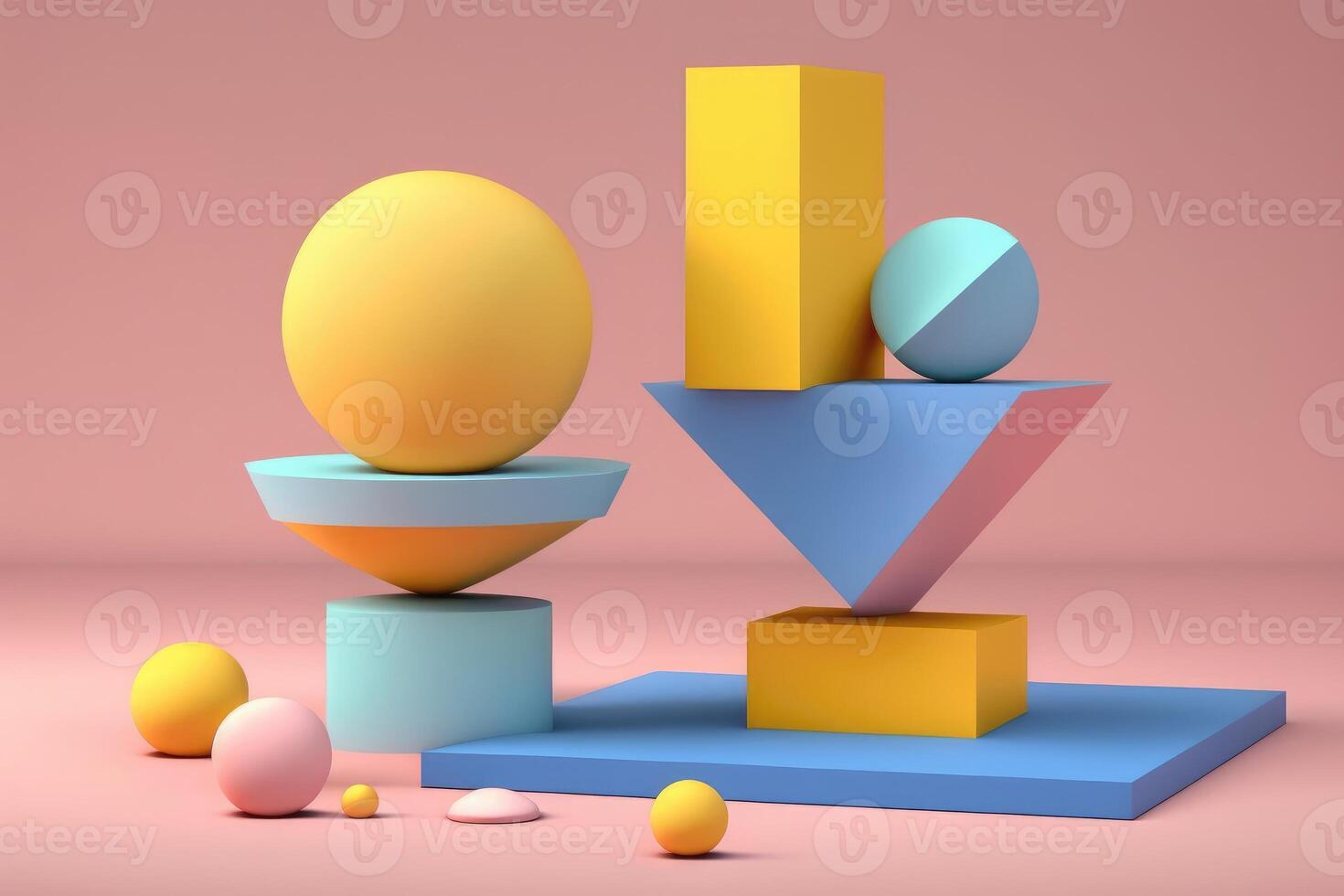 équilibre concept. illustration de coloré géométrique formes dans 3d style. photo