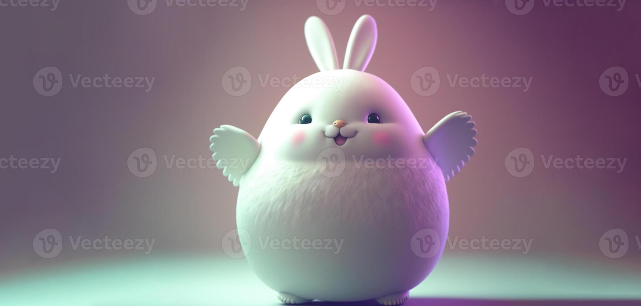 3d rendre de mignonne joufflu lapin personnage avec ailes contre Contexte. content Pâques journée concept. photo