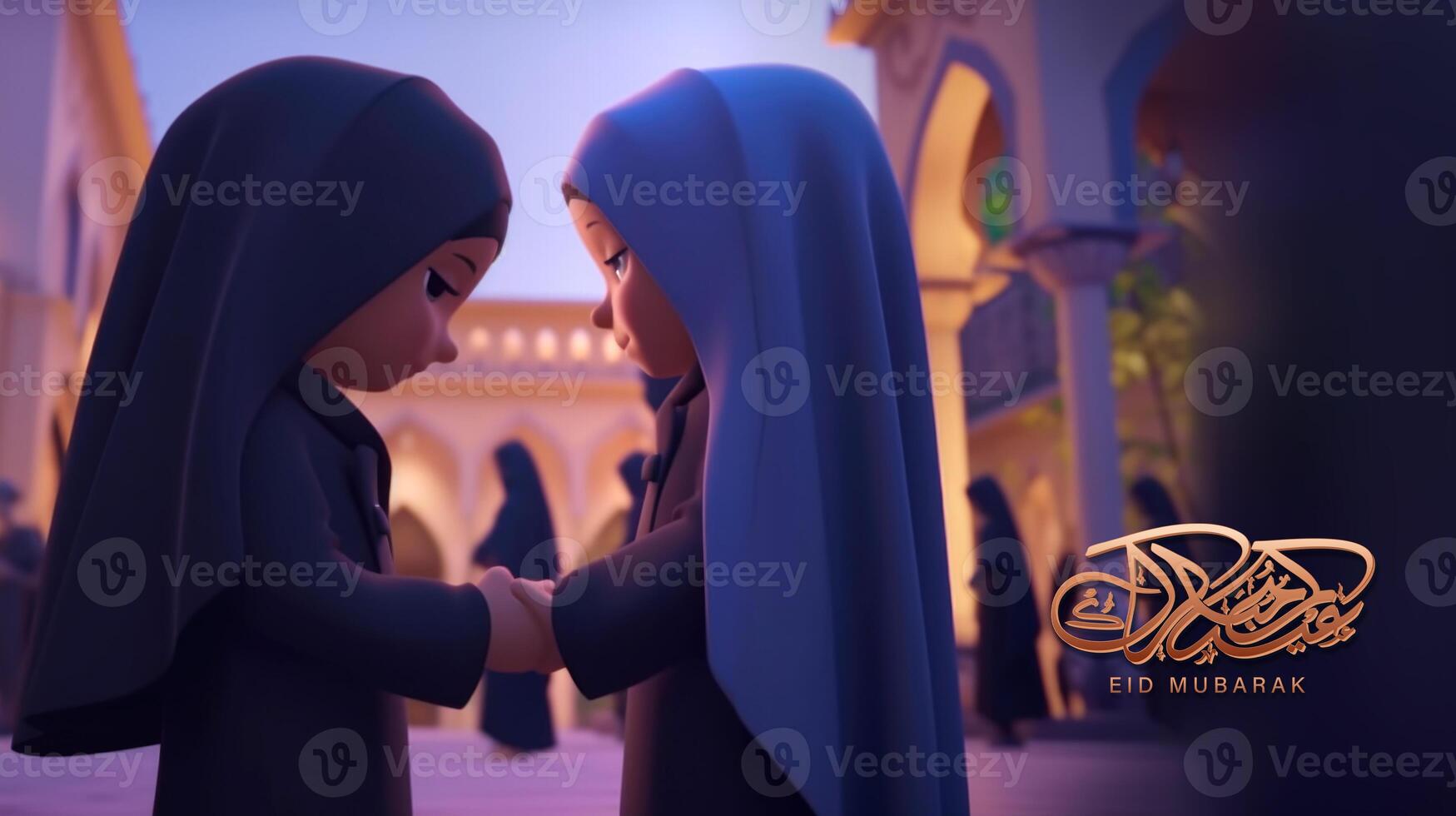 disney style magnifique musulman fille personnage portant hijab avec une  cadeau boîte. eid mubarak concept, génératif ai. 24783067 Photo de stock  chez Vecteezy