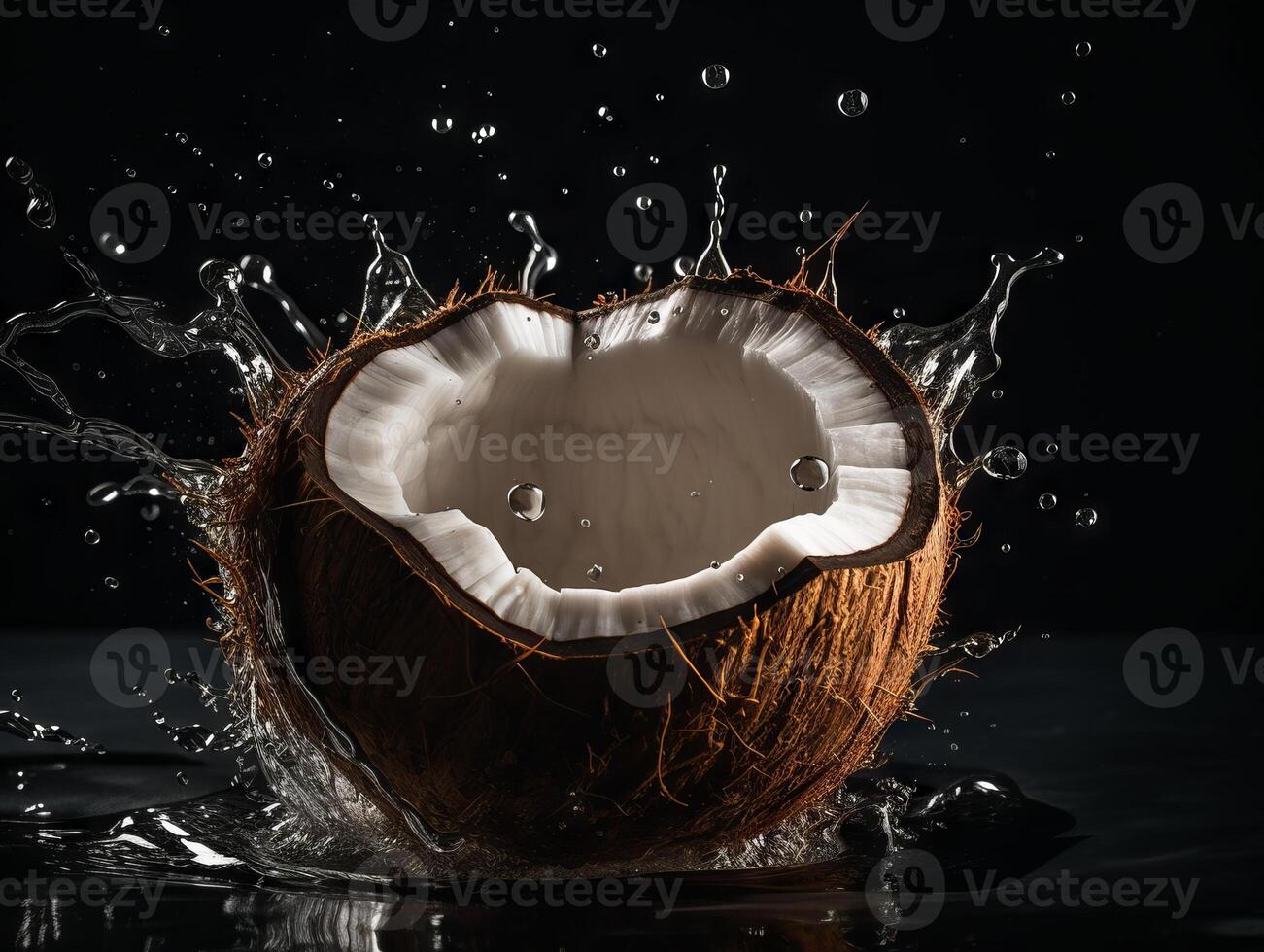 noix de coco éclaboussure dans l'eau génératif ai photo