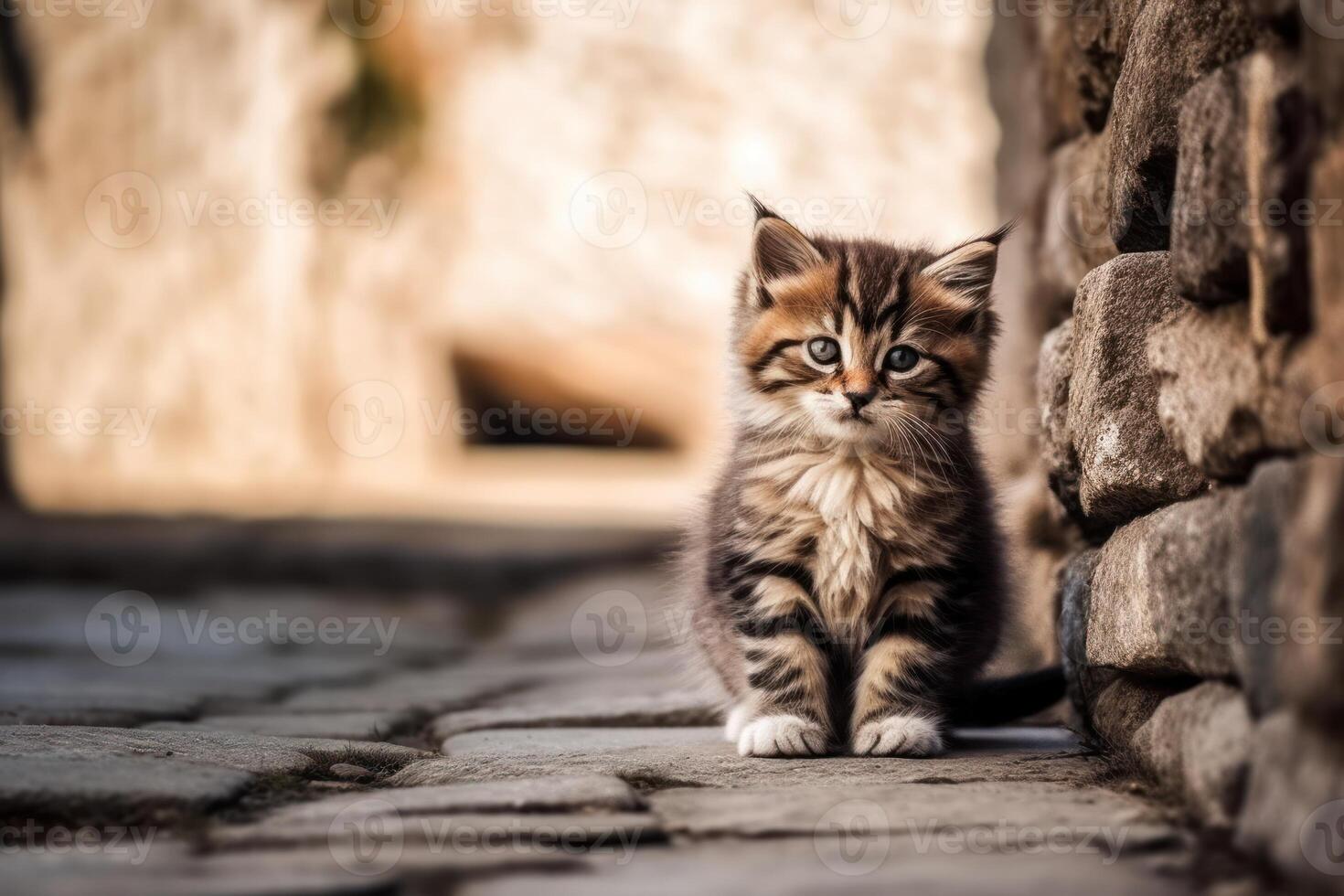 ai généré égarer chaton dans danger animal Contexte photo