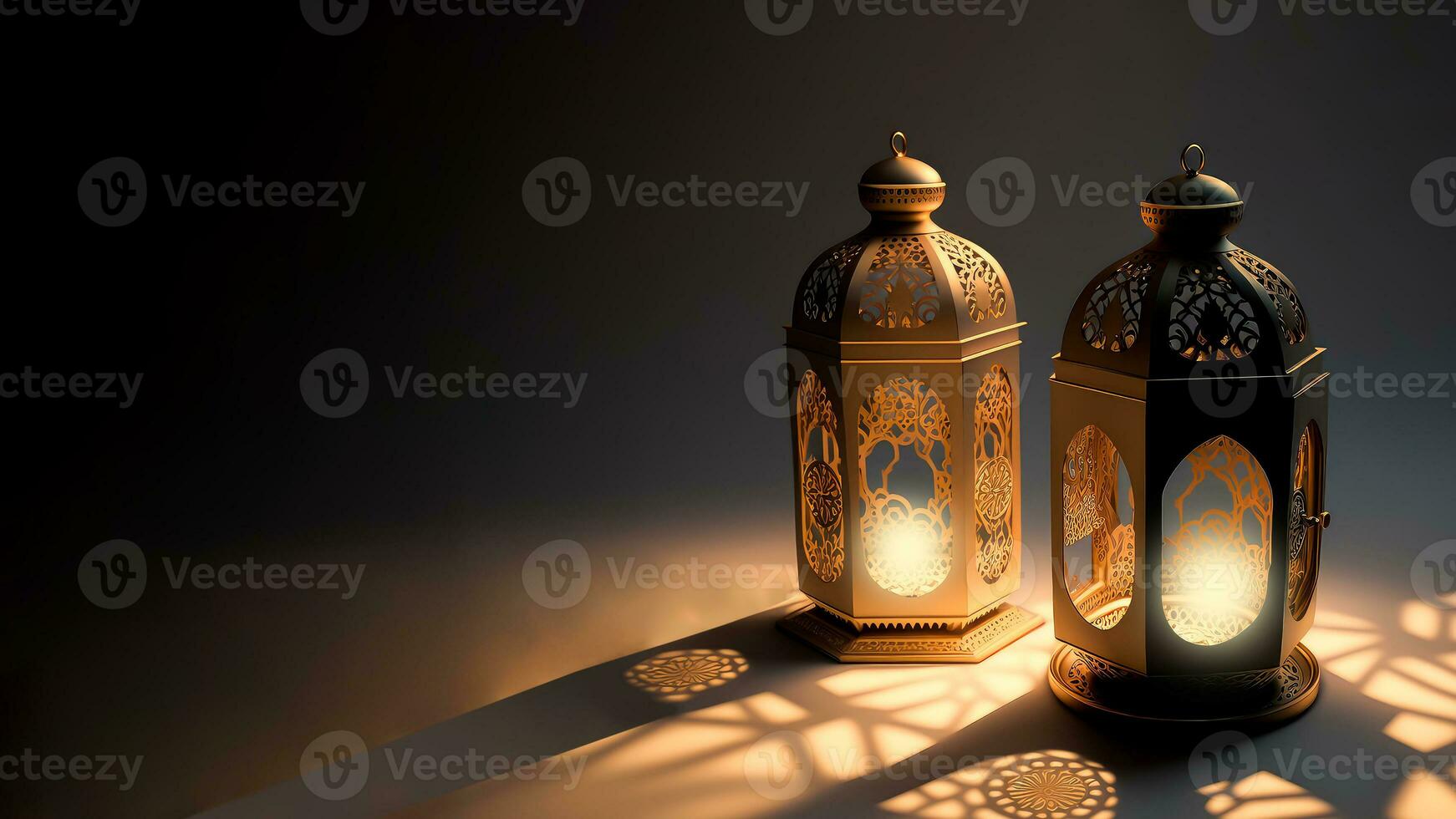 réaliste illuminé arabe lanternes sur Contexte. islamique religieux concept. 3d rendre. photo