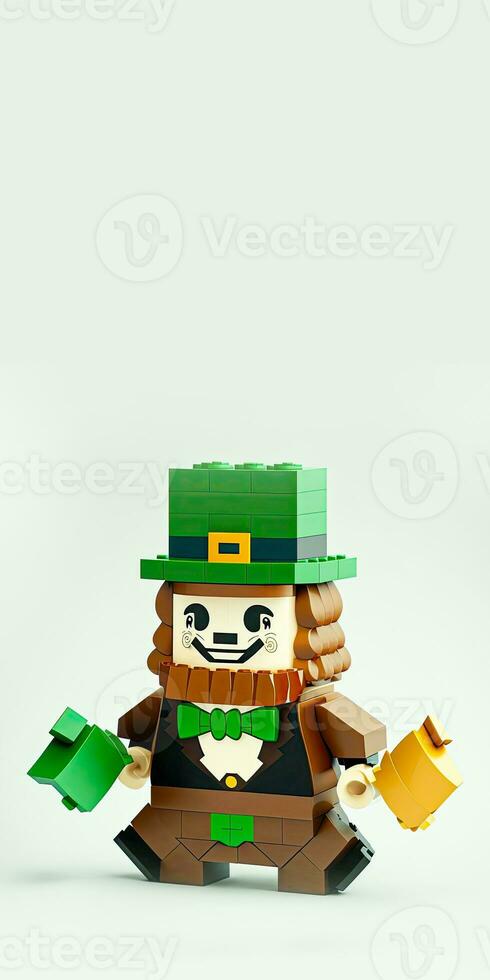 3d rendre de pixel art ou blocs lutin jouet en portant marteaux et copie espace. st. patrick's journée concept. photo