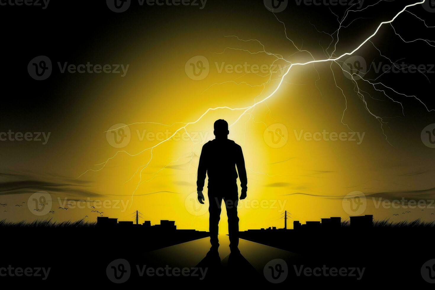 homme silhouette avec énergie verrouiller. produire ai photo